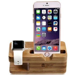 [2 in 1 Apple Watch Stand] iClever iWatch Bamboo Wood Charging Stand Bracket Docking Station Stock Cradle Holder for All Apple Watches 