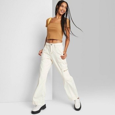 Women's High-Rise Cargo Baggy Jeans - Wild Fable™ Off-White