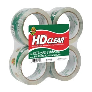 Duck HD Clear Heavy Duty Packaging Tape Refill, 4 Rolls, 1.88 Inch x 54.6 Yard, (240378)