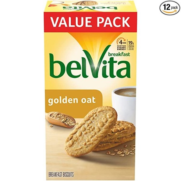 NABISCO BELVITA Golden Oat Breakfast Biscuits, 12 Packs (4 Biscuits Per Pack)