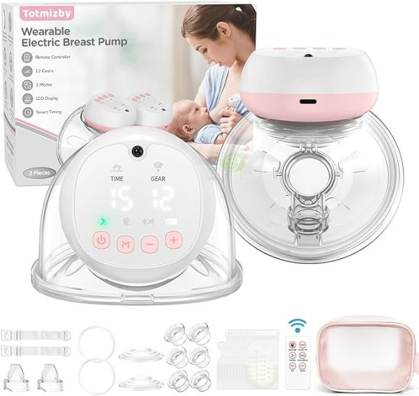 Hands Free Breast Pump, Electric Breast Pumps, 12 Levels 3 Modes Double Wearable Breastpump, Portable 1200mAH, LCD, Quiet and Painless, Leak-Proof 140° Silicone, Comfortable Breastfeeding Necessities