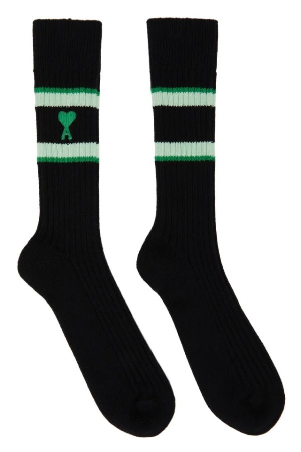 Black & Green Ami De Coeur Striped Socks