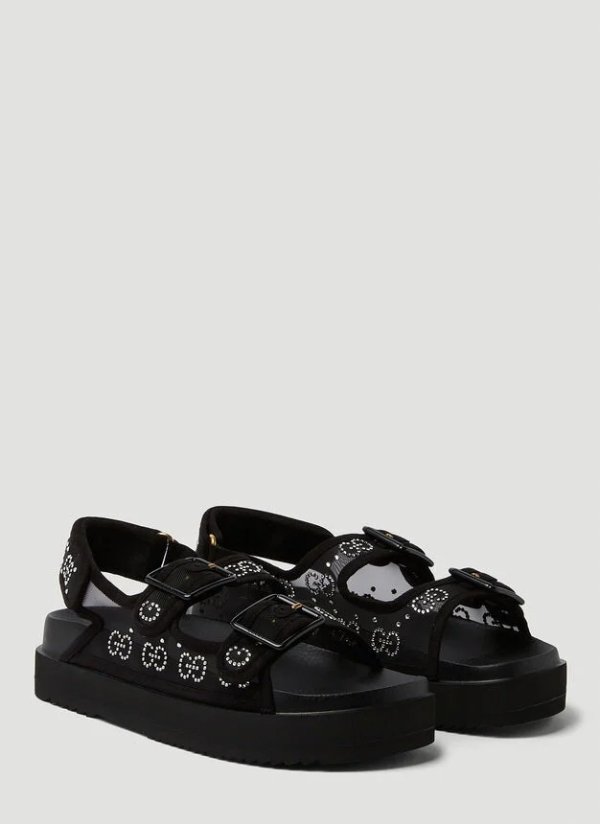 Crystal Jacquard Platform Sandals in Black