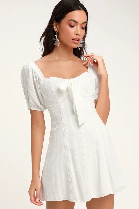 Madeline White Puff Sleeve Mini Dress