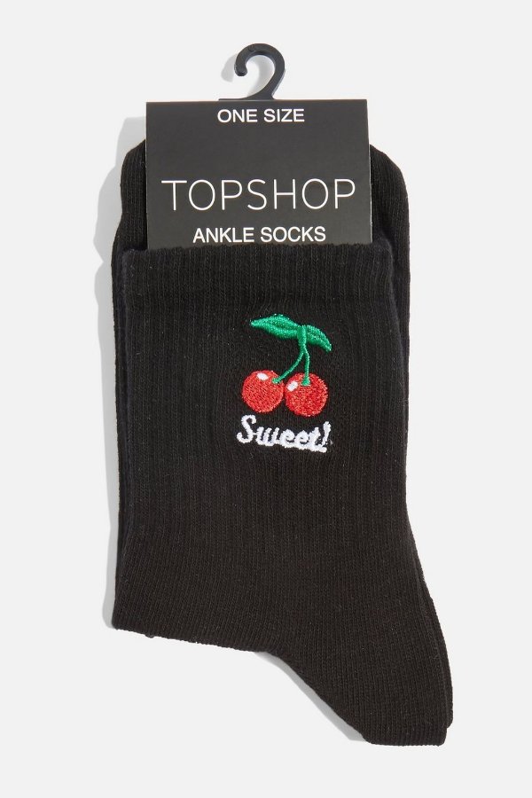 Embroidered Sweet Cherry Socks