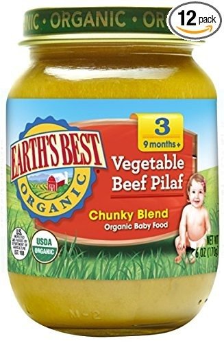 Earth's Best Organic Stage 3 Baby Food, Vegetable & Beef Pilaf Dinner, Non GMO Ingredients, 5 grams of Protein, 6 Oz Jars (Pack of 12)