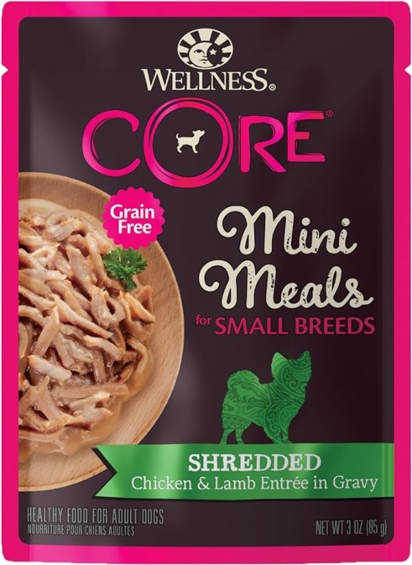 Natural Grain Free Small Breed Mini Meals Wet Dog Food, Shredded Chicken & Lamb Entree in Gravy, 3-Ounce Pouch (Pack of 12)