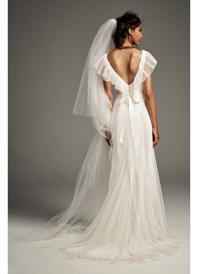 Pleated Tulle Flutter-Back Sheath Wedding Dress