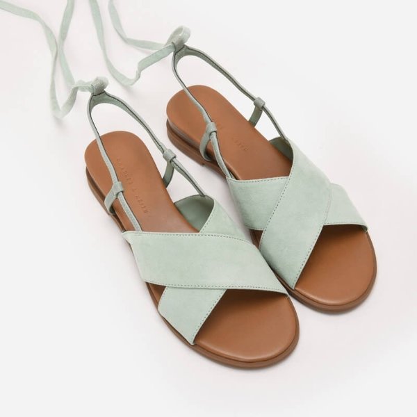 Green Cross-Strap Lace-Up Sandals | CHARLES & KEITH