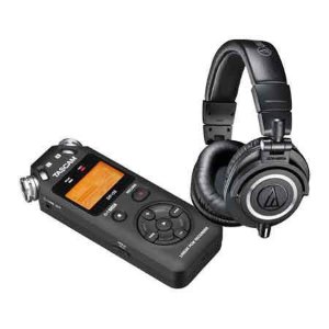 Audio-Technica ATH-M50x Professional Monitor Headphones + Tascam DR-05 Audio Recorder