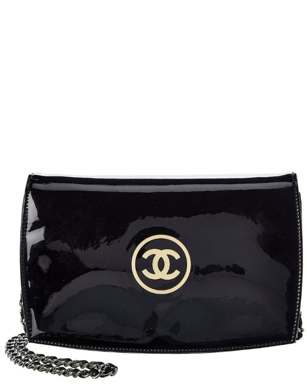 Black Patent Leather Wallet on Chain