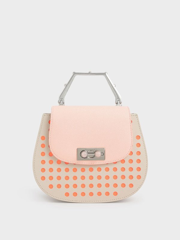 Light Pink Geometric Top Handle Saddle Bag | CHARLES &amp; KEITH