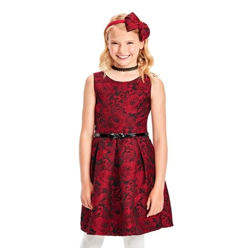 Girls Mommy And Me Floral Jacquard Matching Pleated Dress