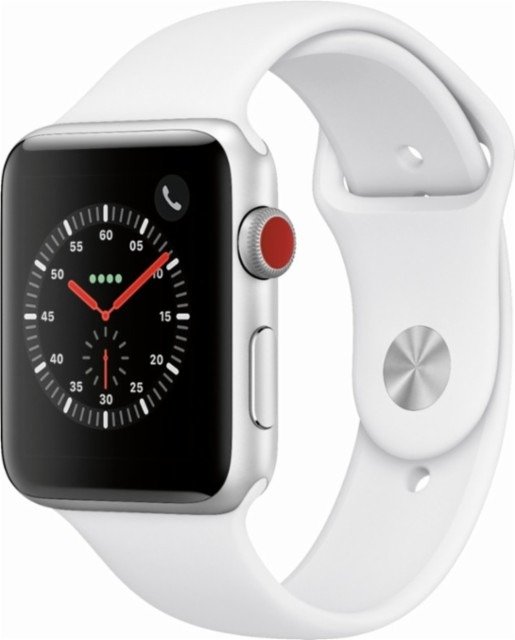 -Watch Series 3 (GPS + Cellular) 42mm Silver Aluminum Case with White Sport Band - Silver Aluminum