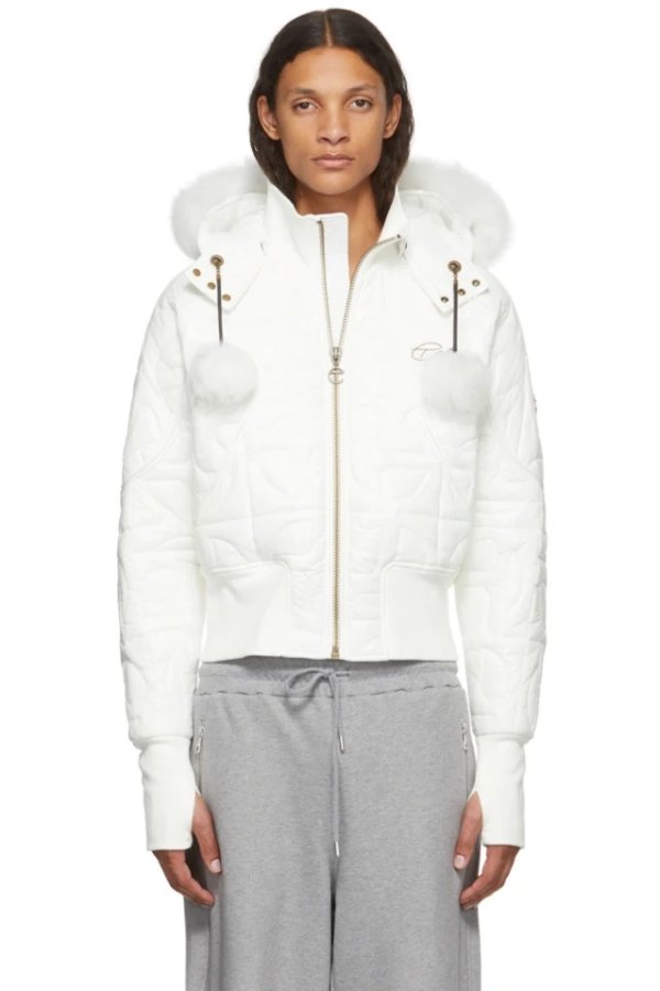 White Telfar Edition Down Quilted Bomber Jacket