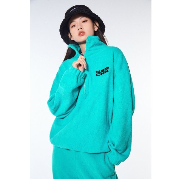 SUPERCHINA Polar Fleece Sweatshirt Set Blue Top | Peacebird Women Fashion