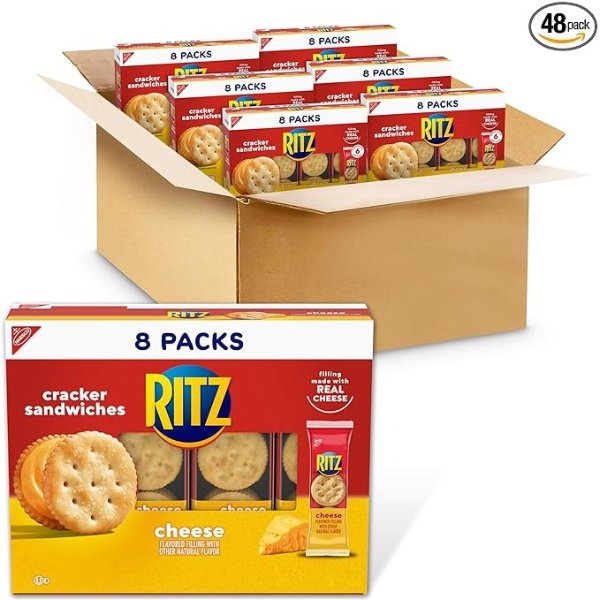 Cheese Sandwich Crackers, 48 Snack Packs (6 Boxes, 6 Crackers Per Pack)