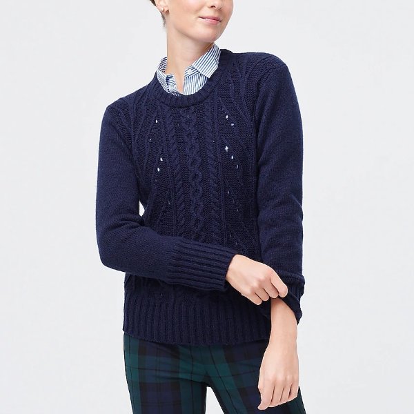Pointelle cable-front pullover sweater