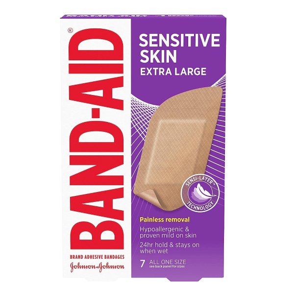 Brand Adhesive Bandages for Sensitive Skin, Hypoallergenic, Extra Large, 7 ct