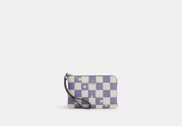 Corner Zip Wristlet With Checkerboard Print