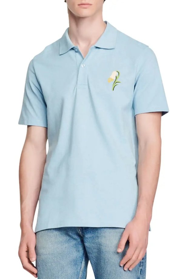 Lily of the Valley Embroidered Cotton Pique Polo