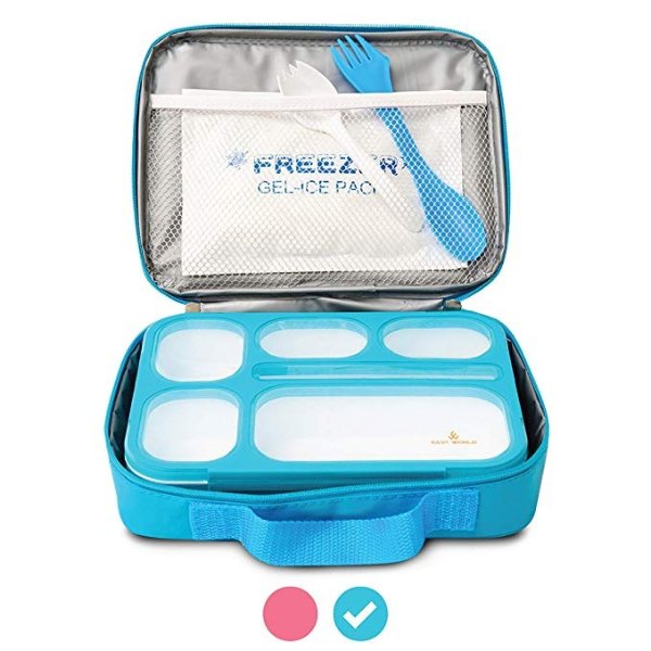 Lunch Box for Kids- Leak Proof Kids Lunch Box - Bento Box for Kids - With Lunch Bag, Cold Pack AND Cutlery! BPA Free Portion Control Container, Adult Lunch Box
