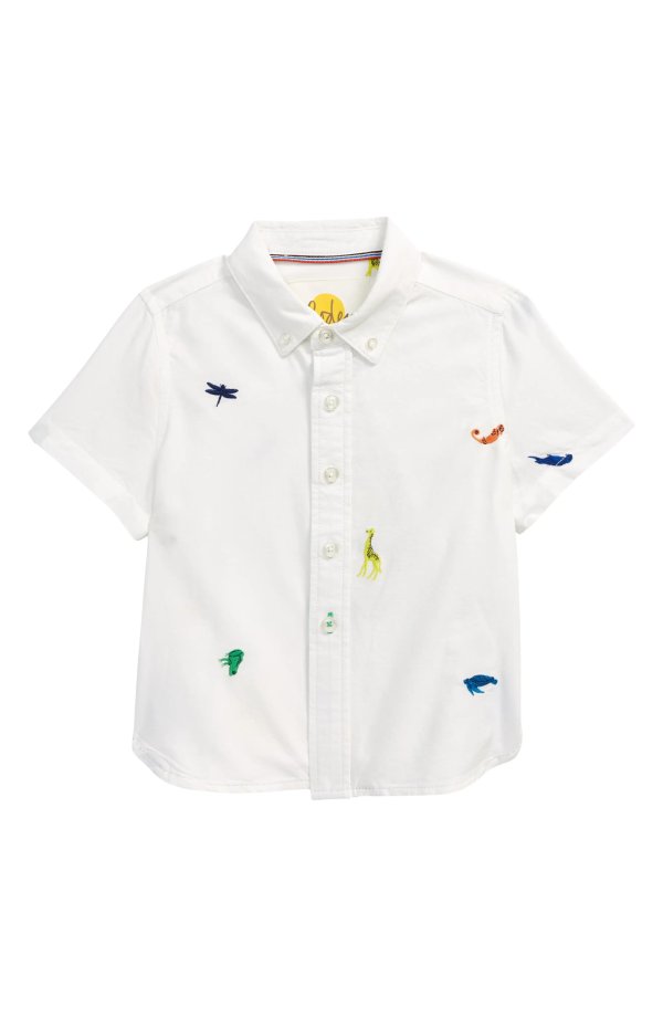Kids' Embroidered Animal Short Sleeve Button-Down Shirt
