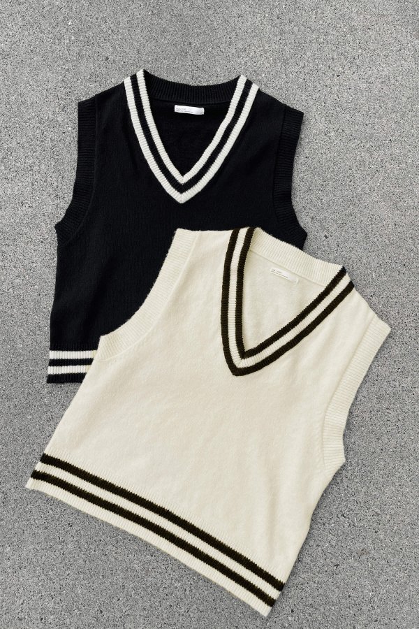 VARSITY SWEATER VEST $58 Additional 15% off - discount applied at checkout SW-7477-W Black Cream;Cream Black SW-7477-W $58.00