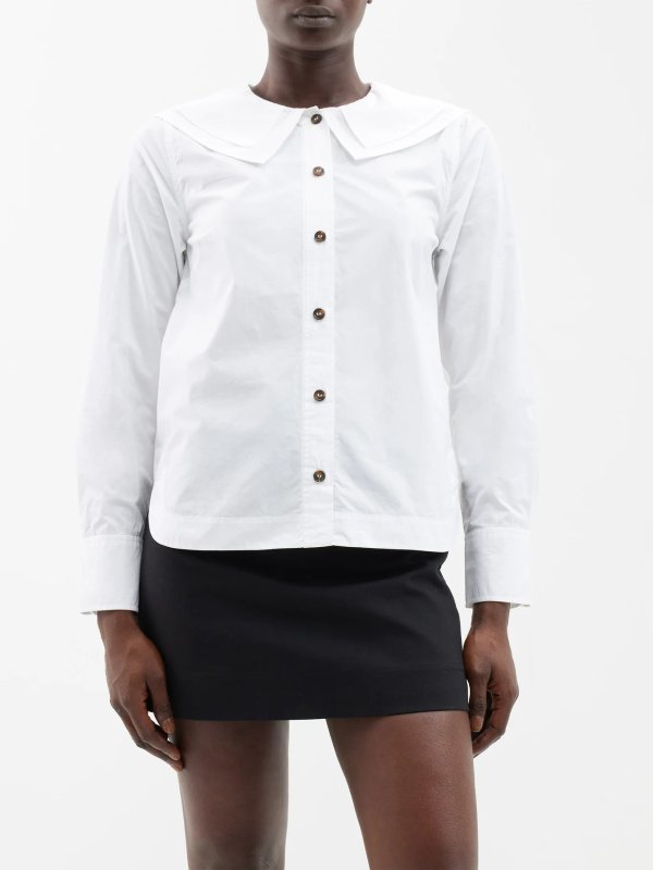 Layered-collar organic-cotton poplin shirt