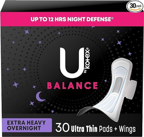 Balance Ultra Thin Overnight Pads with Wings, Extra Heavy Absorbency, 30 Count