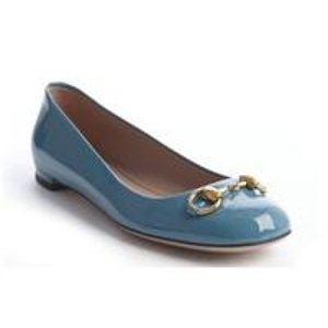 Gucci Teal Patent Leather Buckle Detail Flat