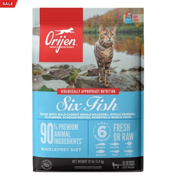 Grain Free Six Fish Premium High Protein Fresh & Raw Animal Ingredients Dry Cat Food, 12 lbs. | Petco