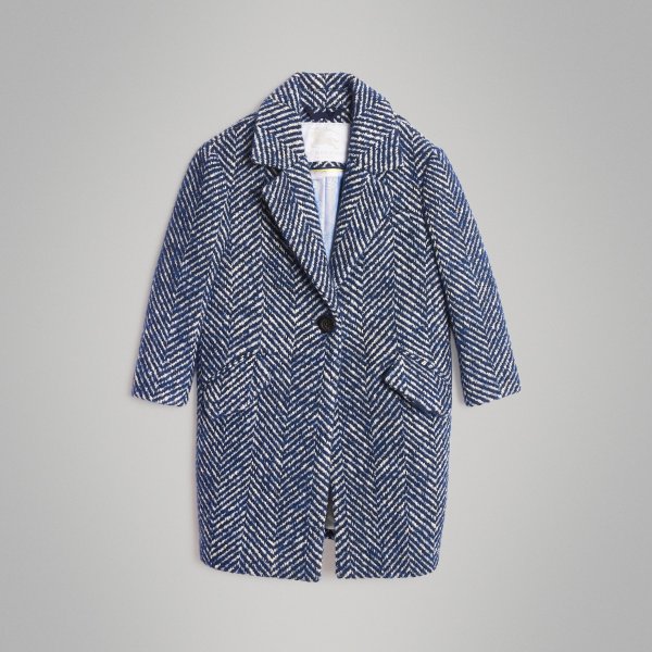 Herringbone Wool Cotton Blend Tailored Coat