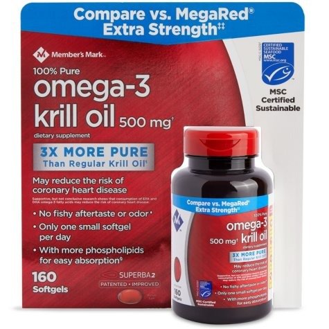 Member’s Mark Extra Strength 100% Pure Omega-3 Krill Oil, 500mg (160 ct.) - Sam's Club