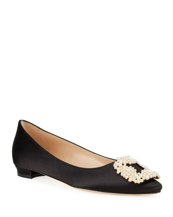 Hangisi Satin Pearly Buckle Ballet Flats