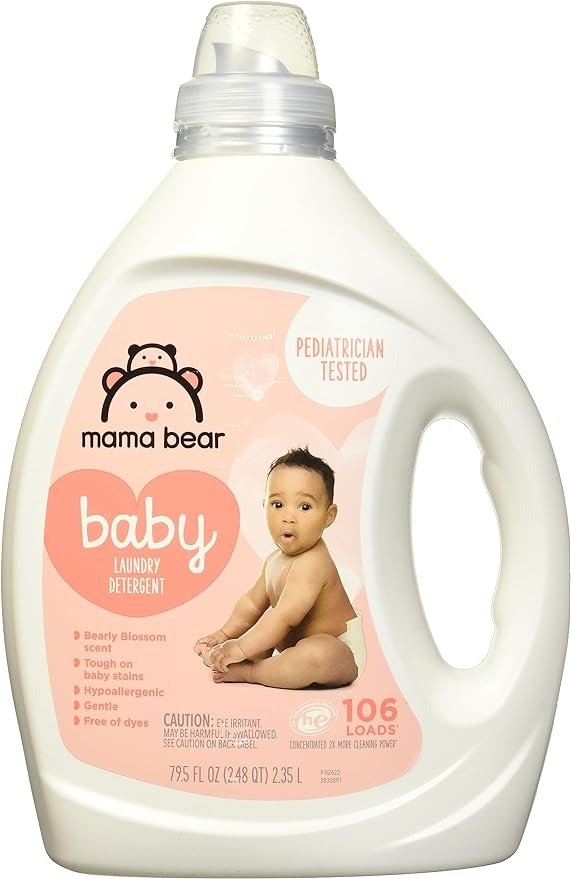 Amazon Brand - Mama Bear Concentrated Liquid Baby Laundry Detergent, Bearly Blossom Scent 106 Count, 79.5 FL OZ