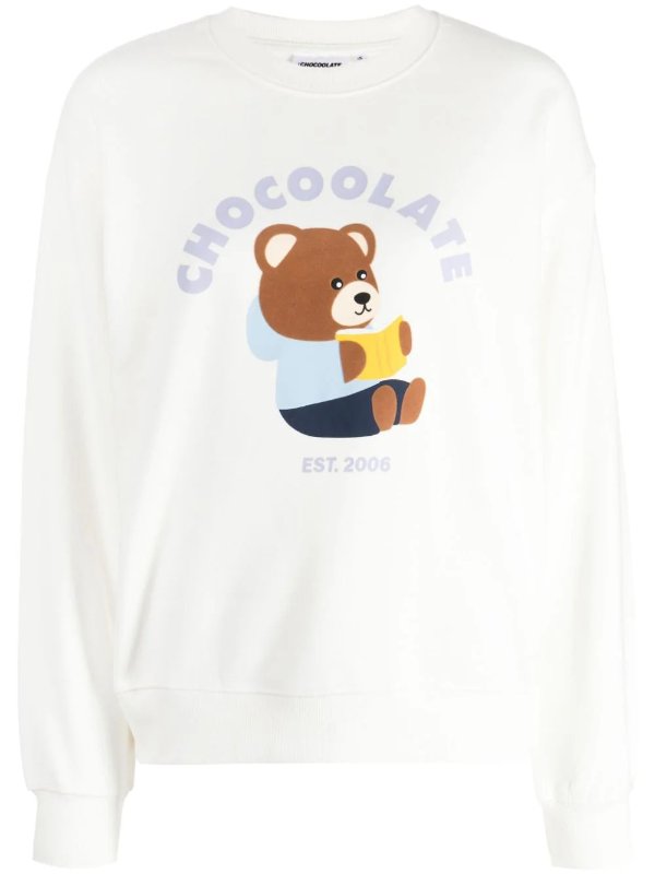 CHOCOOLATEteddy bear-print cotton sweatshirt