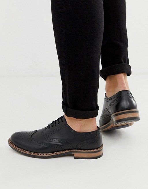 leather brogue chunky oxford shoe in black