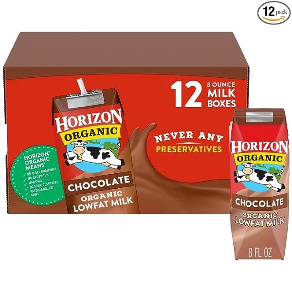 Organic Shelf-Stable 1% Low Fat milk Boxes, Chocolate, 8 oz., 12 Pack