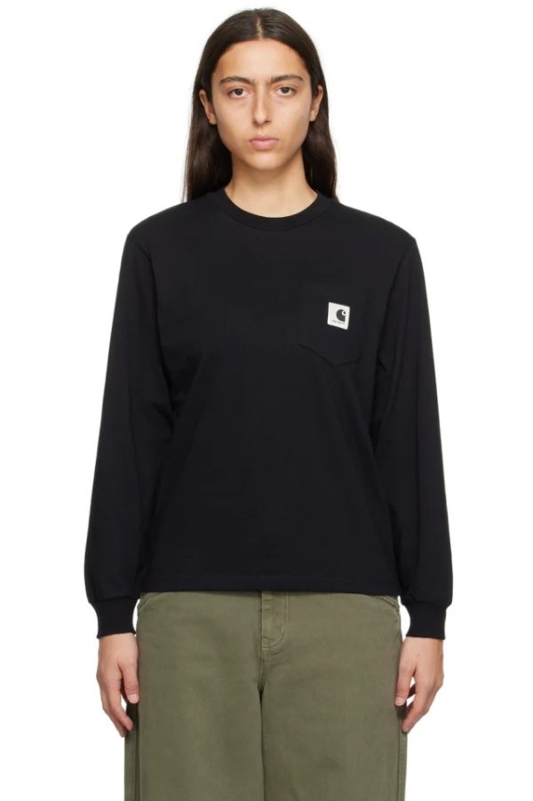 Black Pocket Long Sleeve T-Shirt