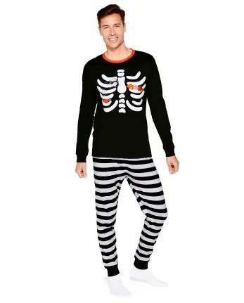 Mens Matching Family Long Sleeve Skeleton Cotton 2-Piece Pajamas - Gymmies | Gymboree - BLACK 2