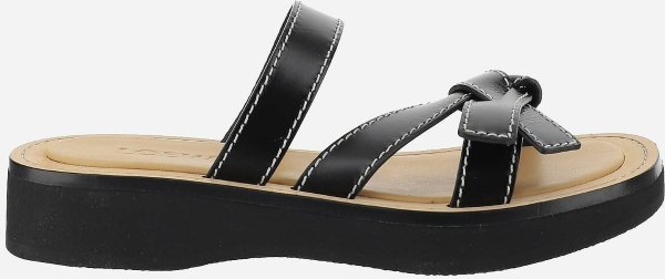 Black Leather Flatform Slide Sandals