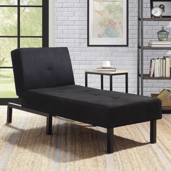 3-Position Chaise Lounge, Black Microfiber Upholstery