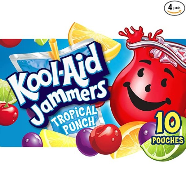 Kool-Aid Jammers Tropical Punch Artificially Flavored Kids Soft Drink (40 ct Pack, 4 Boxes of 10 Pouches)