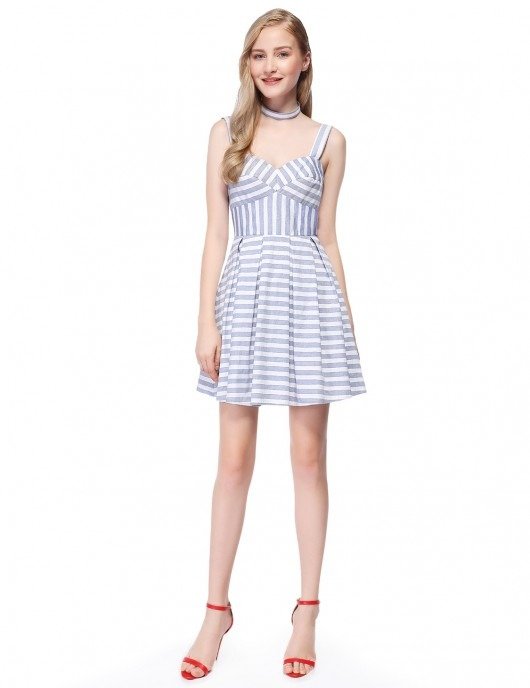 Alisa Pan Short Striped Dress with Fit & Flare Silhouette