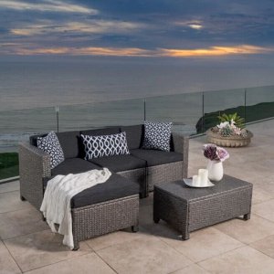 Puerta 5件套编织型L型户外沙发套装，含坐垫及茶几，两色选
