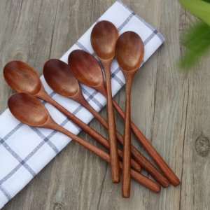 ADLORYEA Wooden Spoons, 6 Pieces 9 Inch Wood Soup Spoons