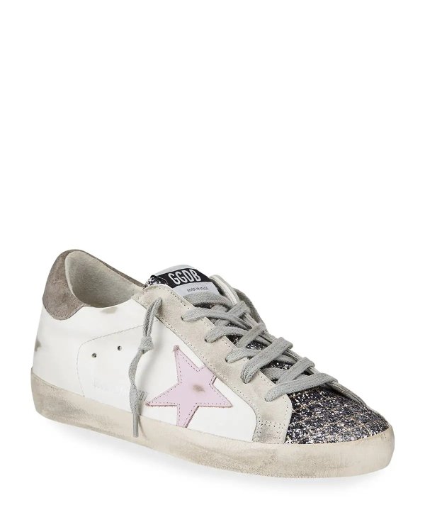 Superstar Mixed Leather Glitter Sneakers