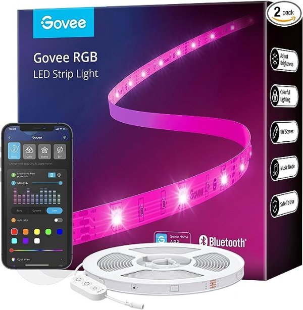 Govee 50ft LED Strip Lights, Bluetooth RGB LED Lights with App Control,  Bright 5050 LEDs, 64 Scenes and Music Sync Lights Strip for Bedroom, Living