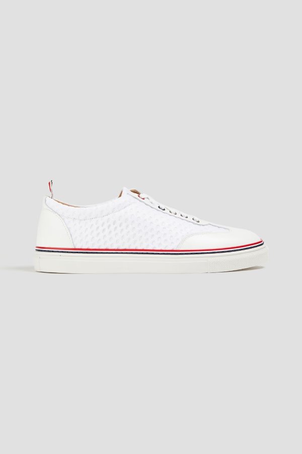 Stretch-knit and leather sneakers